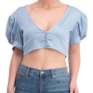 NWT Danielle Bernstein Satin Puff Sleeves Crop Top